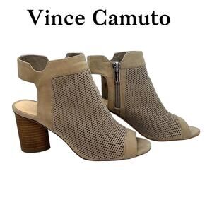 Vince Camuto Booties Women's SZ 7M Jakayla Perforated Leather Heeled Tan Camel